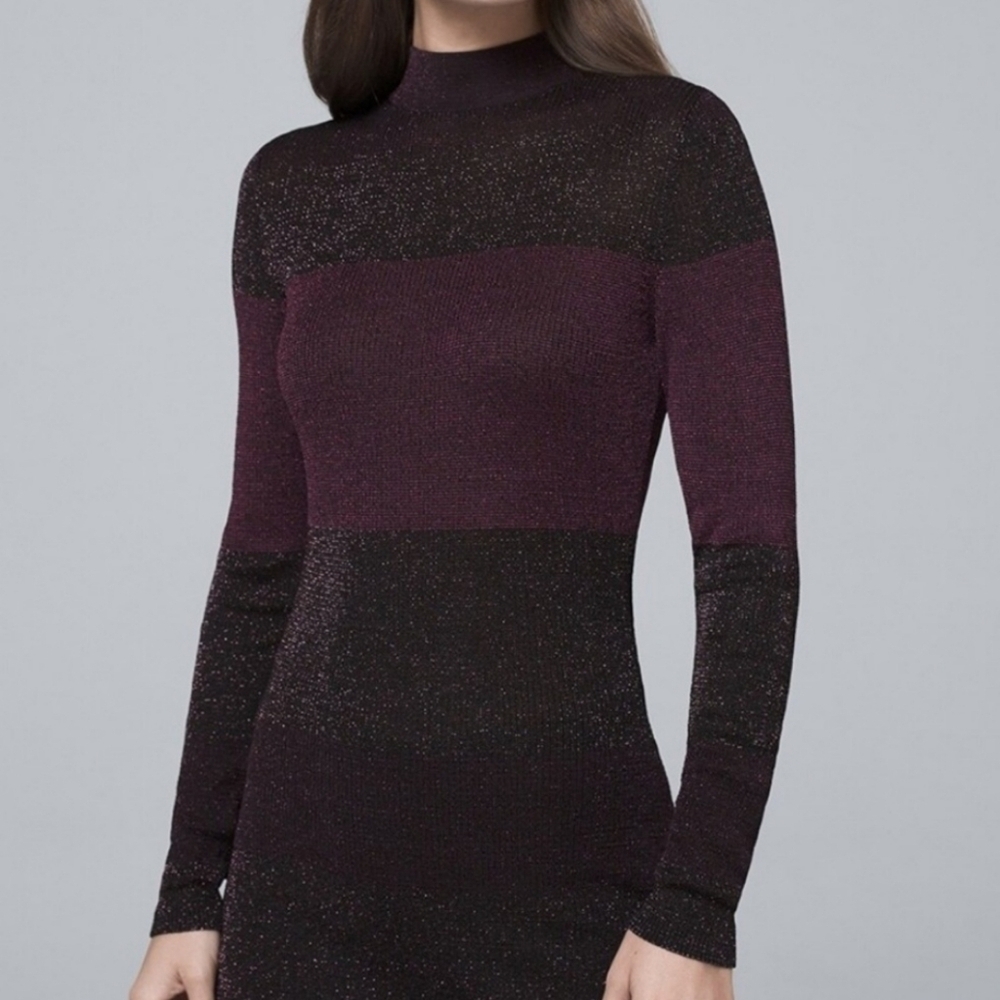 WHBM Metallic Knit Mock Neck Colorblock Sweater size M Black Pink